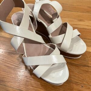 Vince Camuto - White Strappy Sandals - Wood Wedges